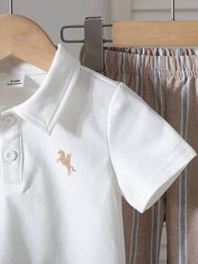 两件套绅士风男婴套装：短袖 Polo 衫搭配时尚条纹短裤，休闲百搭，适合上学、生日等场合穿着 - 彩色 - 查看 6