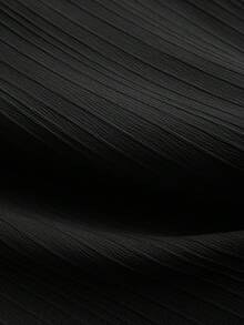 Manfinity Homme 男士紋理條紋兩件套，立領短袖襯衫 + 抽繩寬腿長褲，年輕職場通勤穿搭 - 黑色 - 查看 5