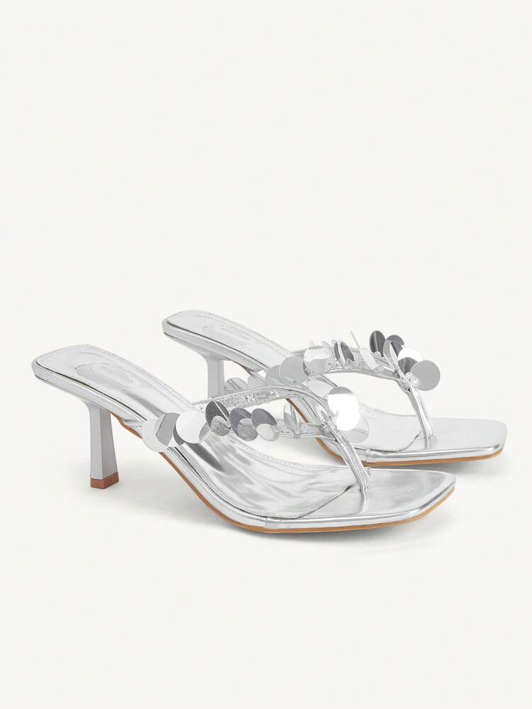 CUCCOO CHICEST Women's Sequin Design Fashion Daily Wear Slip-On High Heel Sandals Wedding Shoes Spring Shoes Bride Shoes