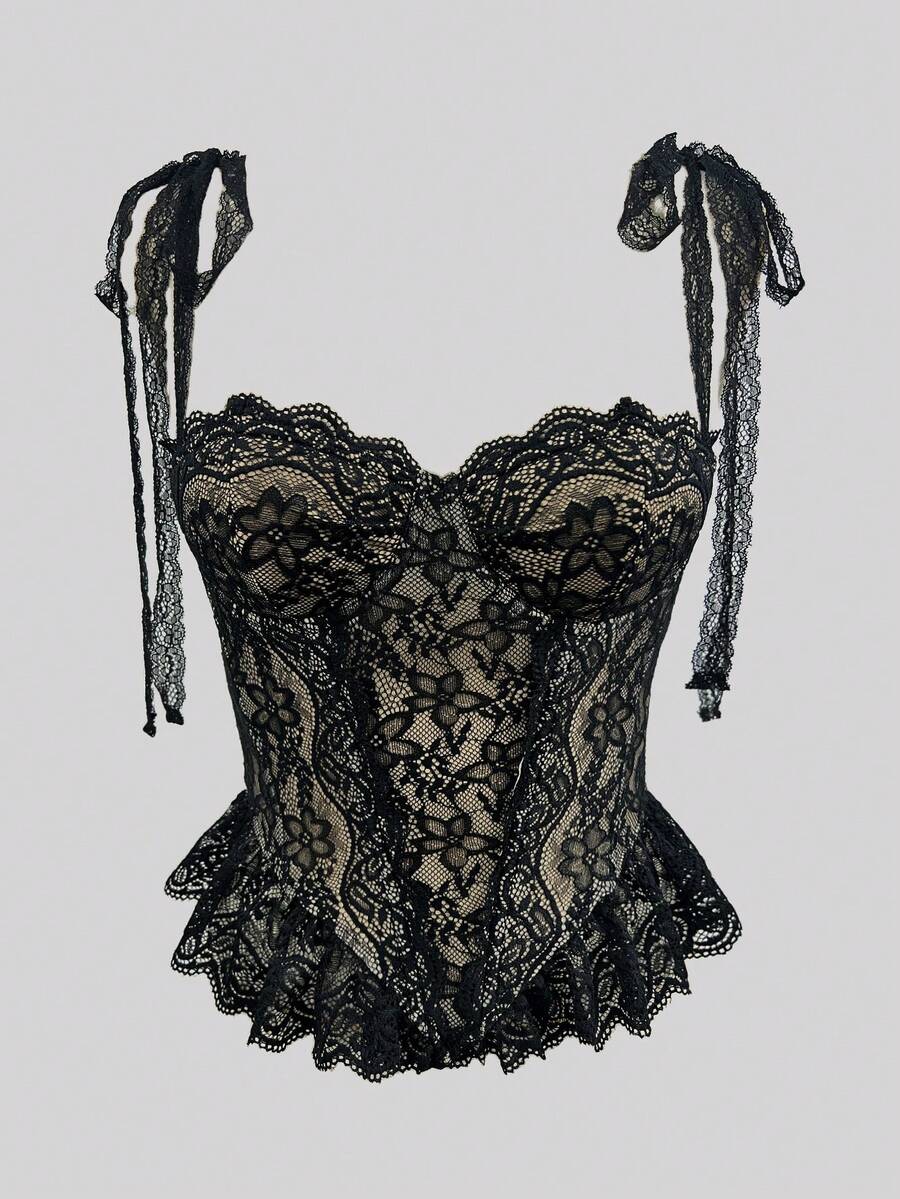 Glamine Charm Women's Elegant Sexy Lace Camisole For Summer - Black - View 1