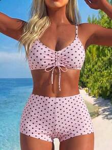Swim Vcay Vacation Beach Two-Piece Swimsuit Polka Dot Print Random - Pink - View 4