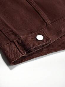 Zorclune Men Loose Fit Long Sleeve Cotton Solid Color Front Button Casual Denim Jacket, For Fall - Coffee Brown - View 3