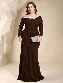 Coutiva Vestido de noche formal de talla grande (muy enjoyado) - Marrón - Ver 2