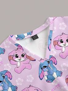PopScrub Women's Scrub Uniform Top With Cute Rabbit Print Pattern, Suitable For Children, Pet Hospital Work White Autumn Schoolgirl - Multicolor - View 5