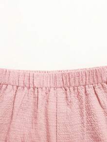Girlism Conjunto de top camisola con volantes en el bajo y pantalones de color liso para niña preadolescente - Rosa - Ver 4