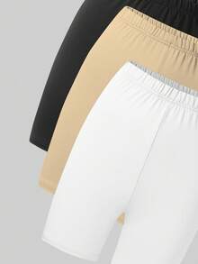 SHEIN 3件組黑色短褲，適合青少年女孩，休閒外出時尚緊身褲，耐穿衣著，小公主套裝，適合婚禮季節可愛風格，無傳統圖案，主打花卉/局部裝飾 - 彩色 - 查看 5