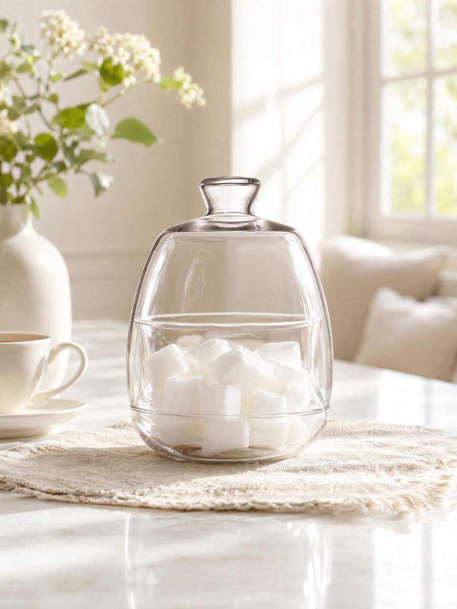Madebyblanc 1SET/2SETS Minimalist Clear Glass Storage Jar - High Borosilicate Glass With Airtight Lid, Heat Resistant Sealed Canister, Dust-Proof Moisture Resistant Container, Perfect For Sugar Coffee Beans Tea Spices - View 1