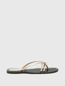 CUCCOO BIZCHIC Sandalias planas de playa con remaches cruzados para vacaciones de primavera/verano - Dorado - Ver 7