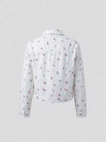 Sweetra Women's Floral Print Fashion Resort Single-Breasted Long Sleeve Jacket - White - View 3