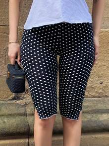 hollyjadebate Women Casual Capris Polka Dot Print Slim Fit Shorts,Going Out,Back To School, Summer - Black and White - View 4
