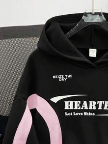 SHEIN Teen Girl Knit Colorblock Letter Print Pattern Loose Casual Sweatshirt - Multicolor - View 5