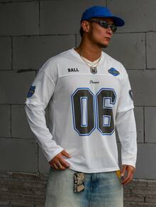 DAZY Kaos Pria Lengan Panjang Putih dengan Motif Kain Jala dan Cetak Huruf Digital. - Putih - View 4