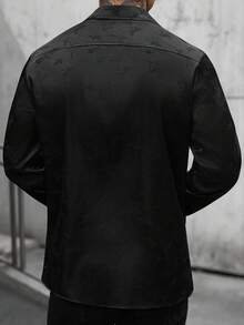 Manfinity CasualCool 男士黑色提花休閒襯衫，正式款 - 黑色 - 查看 2