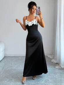 Elenzga Women's Lace Patchwork Design Elegant Bodycon Dress - Black - View 7