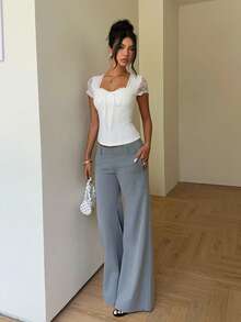 RiviMae Sexy Elegant Lace Top, Exquisite Waist-Cinched Romantic Date Going Out White Summer - Apricot - View 7