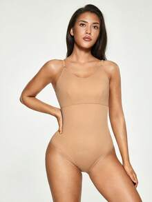 SHAPORA 1pc Solid Color Women's Lingerie Jumpsuit - Coffee Brown - View 3