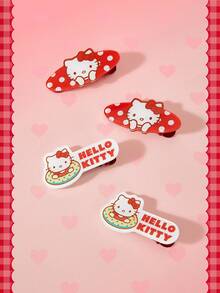 HELLO KITTY AND FRIENDS | SHEIN 4件組 Sanrio 女款可愛波點游泳圈小貓裝飾髮夾 - 紅色 - 查看 2