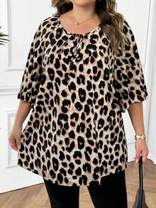 SHEIN CURVE+ Plus Size Valentine's Day Leopard Print Shirt - Multicolor - View 3