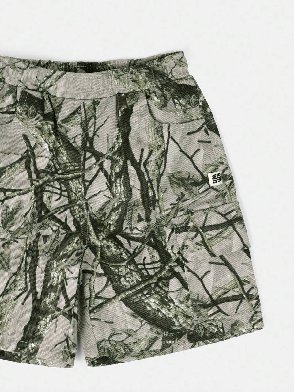 Boys Camo Denim Cargo Shorts Summer Elastic Waist Tree Branch Print Casual Everyday Shorts