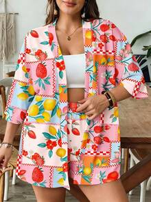 SHEIN VCAY Casual Simple Retro Leaf Pattern Loose Plus Size 2 Pieces Set Suitable For Summer Tropical Vacation  Vacation Beach - Multicolor - View 4