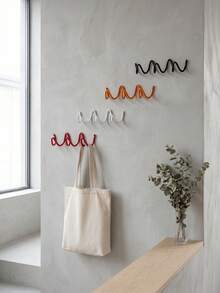 Haus Hana 1PC Modern Wavy Metal Wall Hooks, 3-Hook Coat Hanger, Heavy-Duty Adhesive Storage Rack For Bedroom, Bathroom & Entryway, Space-Saving Organizer - Multicolor - View 5