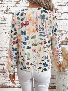 SHEIN Clasi 女款花卉印花長袖開襟休閒外套，適合度假穿著 - 彩色 - 查看 2