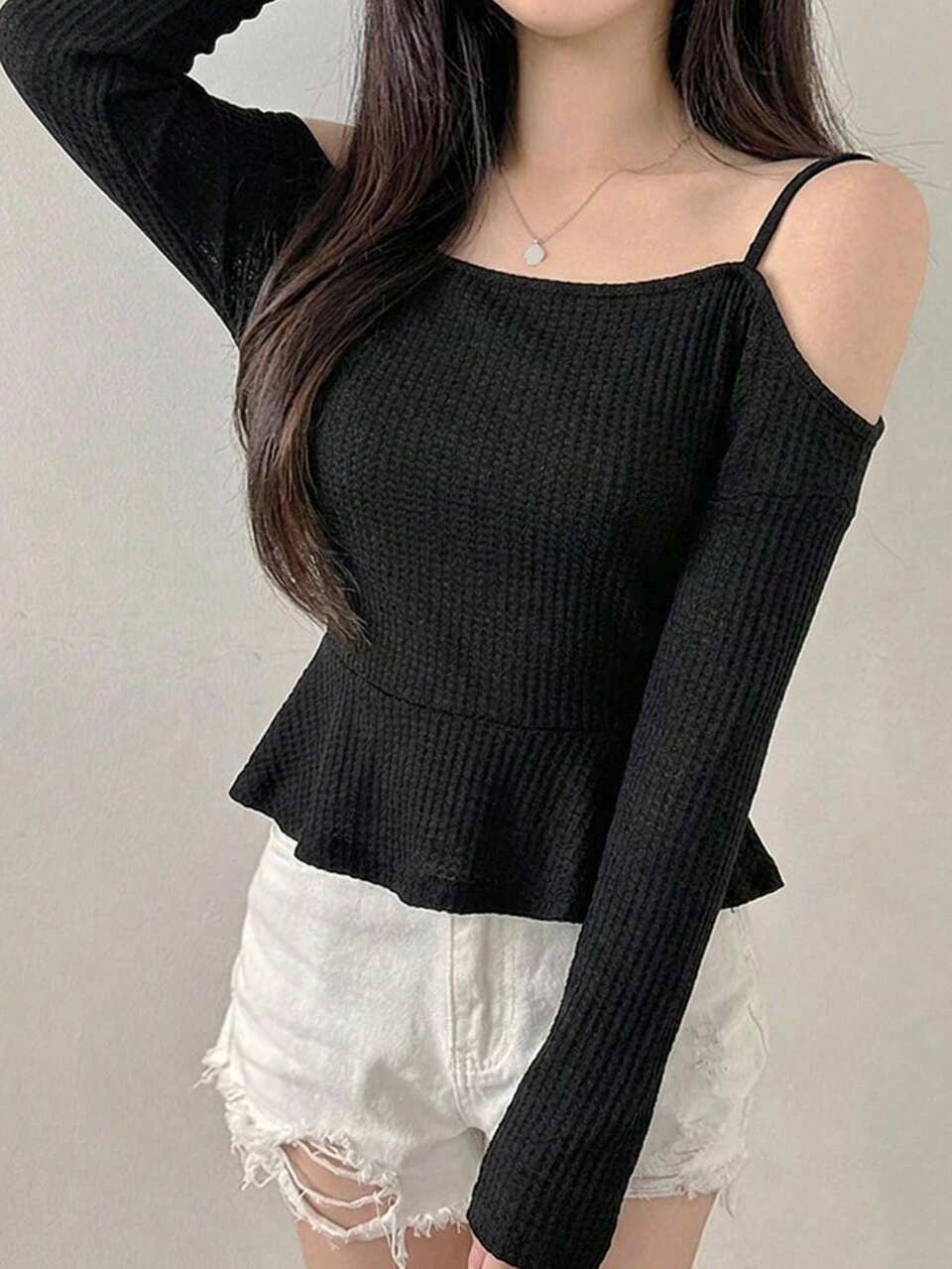 Solid Color Fitted Long Sleeve Off-Shoulder Casual Vacation Summer Women's T-Shirt