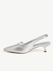 CUCCOO CHICEST Women's Shoes Spring And Summer New Small Short Heels Slingback Pointed Commuting Temperament Shoes - Silver - View 6