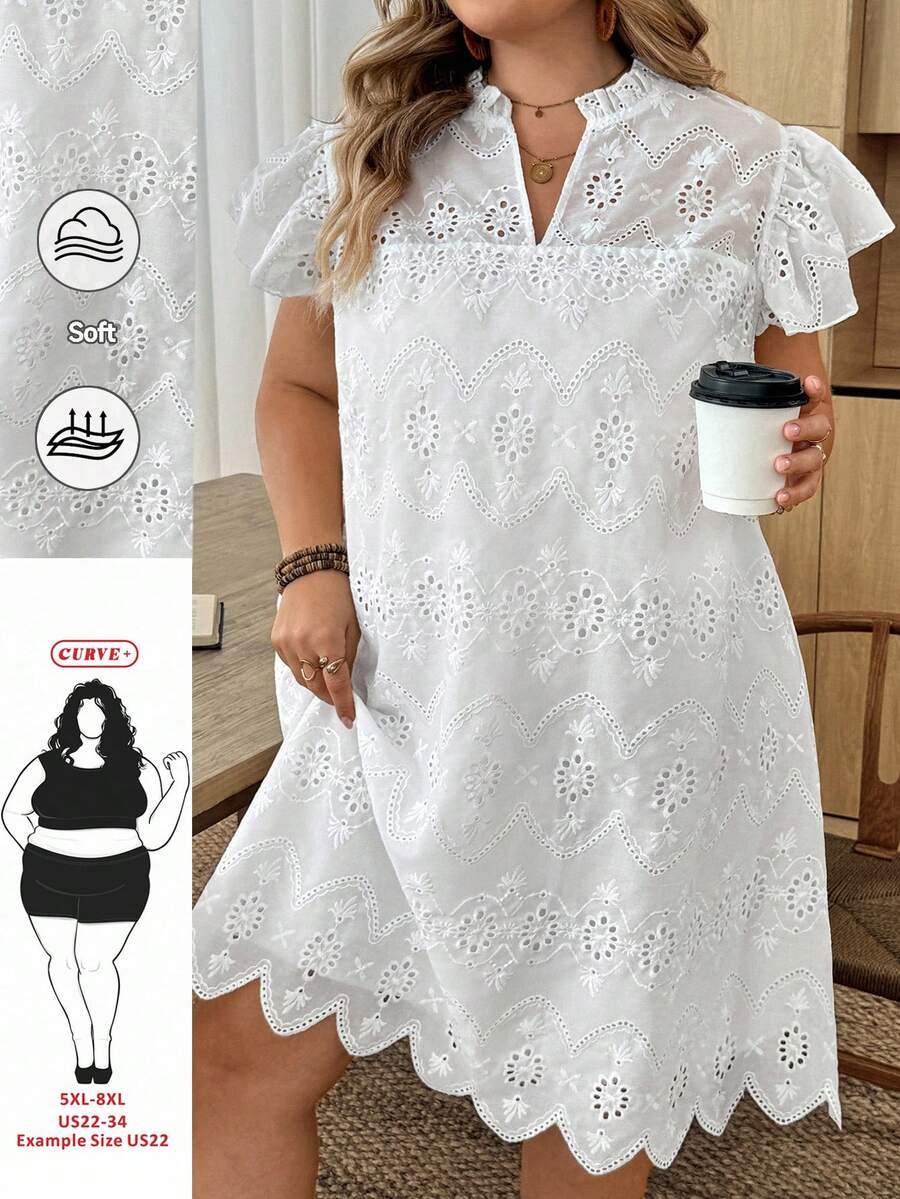 SHEIN CURVE+ Vestido asimétrico con volantes en las mangas para mujer de talla grande, vestido de invitada de boda de otoño, vestido casual de negocios, vestido de trabajo para mujer, vestido de negocios