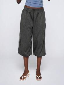 COUREZ Side Stripe Capri Pants / Y2K Autumn Women's Clothing Fall Women's Clothing Autumn Clothing Outwear Pants Capri Pants For Women Summer Outfits - Dark Grey - View 6