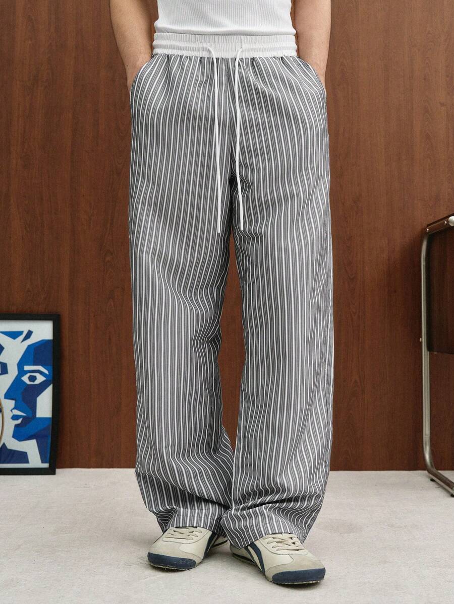 TOKVUE Pantalones deportivos casuales de pierna recta con rayas para hombres, pantalones largos versátiles de unicolor y ajuste holgado, primavera/otoño, otoño - Gris - Ver 1