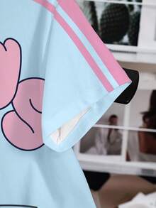 LOONEY TUNES X SHEIN 女款休閒卡通印花圓領T恤，適合日常穿搭 - 白色 - 查看 5