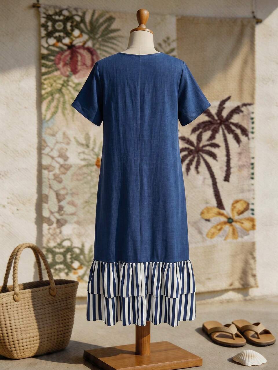 Plus Size Women's Solid Color Round Neck Casual Party Dress