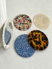 Haus Hana 1pc Dongdaemun Stylish Vintage Acetate Geometric Compact Mirror, Portable Round Makeup Pocket Mirror - Multicolor - View 4