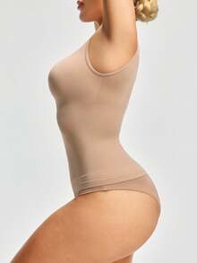 SHAPORA Women's Solid Color Sleeveless Seamless Shapewear Top - Apricot - View 3