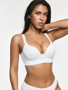 SHAPORA Women's Solid Color Minimalist Adjustable Strap Underwire Bra - White - View 3
