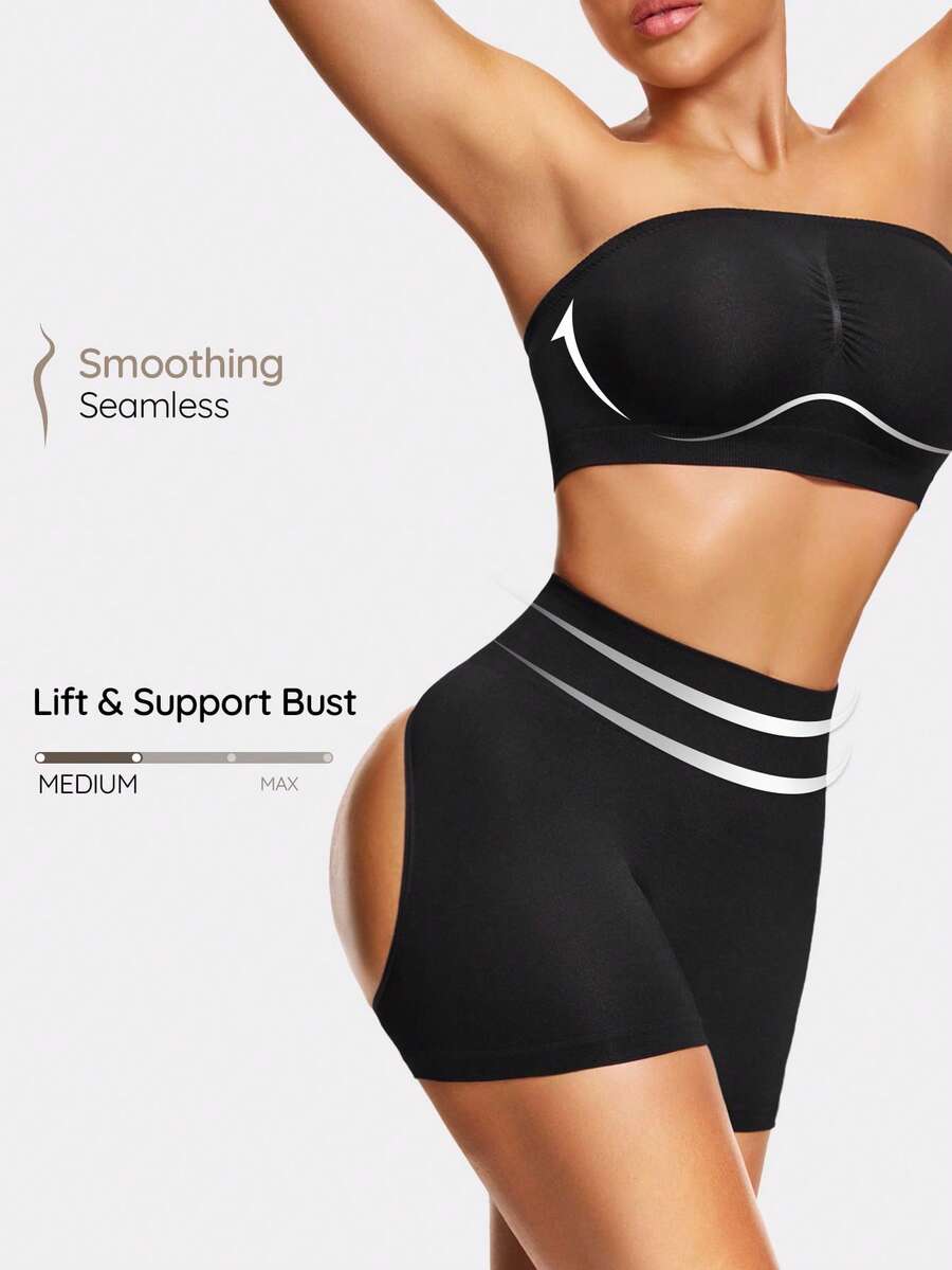 SHAPORA Damen Set aus einfarbigem Bandeau-Top und kurzen Shorts-Bodysuit - Schwarz - Übersicht 1