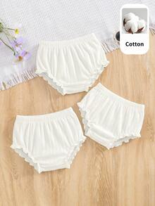 SHEIN Baby Girl Knit Solid Color Casual Bottoms 3 Pieces Set - White - View 2