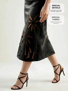 CAJUNI PU Strapless Dress With Tropical Laser-Cut Detailing - Black - View 1