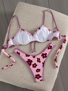 Swim Mod New Lemon Yellow Textured Bikini, Bow Knot Front, Underwire Support & High Leg Beach Swimwear - Multicolor - View 6