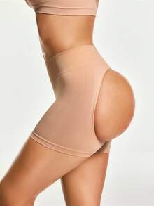 SHEIN Women's Shapewear Bottoms, Solid Color With Cutout Back - Apricot - View 2