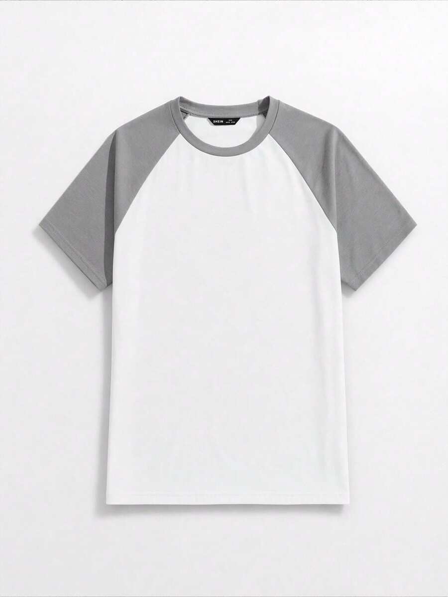 NEON BLANC Men's Contrast Color Raglan Sleeve Round Neck Casual Daily Versatile Knit Short Sleeve T-Shirt, Vacation, Father's Day Gifts, Football - Grey - View 1