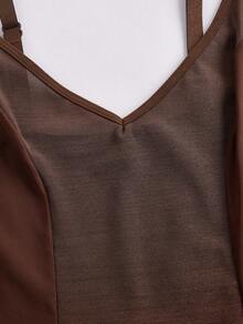 SHAPORA Women's Splicing See-Through Mesh Cami Bodycon Dress - Brown - View 8