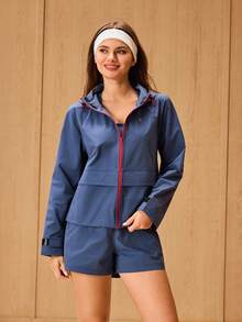 OutZeal Women Shell Jacket Hiking Camping Hooded Zip Up Blue Outdoor Top - Blue - View 6