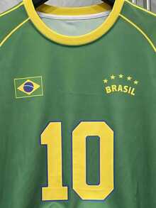 HIMLAND Áo thun Jersey cổ tròn tay ngắn in kỹ thuật số Brazil No.10 phối màu tương phản - màu xanh lá - Xem 3
