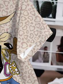 LOONEY TUNES X SHEIN 女士字母卡通印花圆领短袖T恤 - 白色 - 查看 6