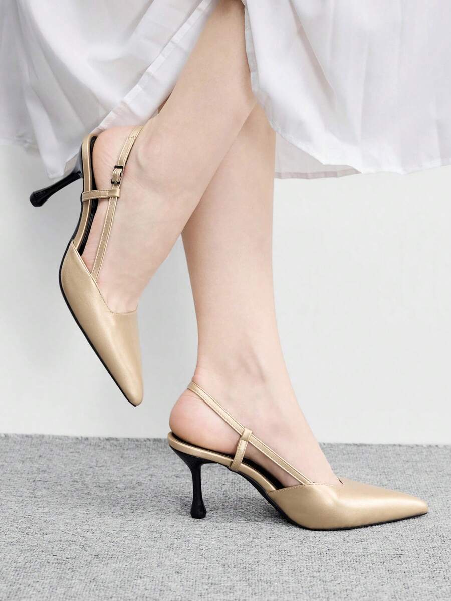 CUCCOO BIZCHIC Elegant, Simple And Generous, Fashionable And Versatile, Casual Workplace Commuter Women's Rear Empty High-Heeled Shoes - Gold, - View 1