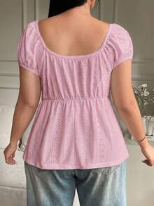 Solflare Camiseta de verano transparente con calado en talla grande color rosa claro - Rosa Pálido - Ver 2