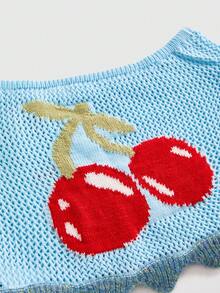 Sweetness Spring Summer Autumn Vacation Sweet Fresh Blue Green Back Cherry Women's Sweater Skirt - Blue - View 3