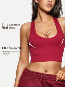SHAPORA Sujetador inalámbrico de yoga de unicolor con diseño cruzado acanalado acanalado - Burdeos - Ver 1